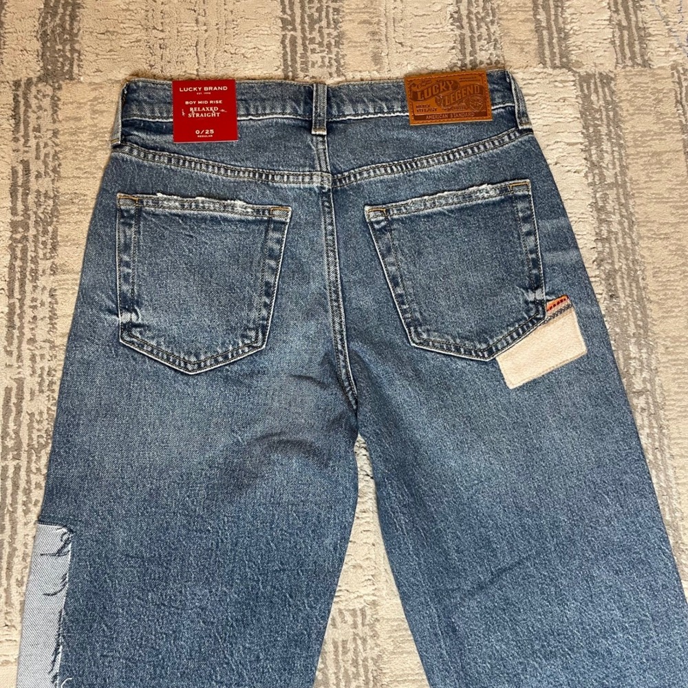 NEW Lucky Brand Legend Boy Mid Rise Relaxed Straight Patchwork Jeans Womens 0/25 - Picture 6 of 13